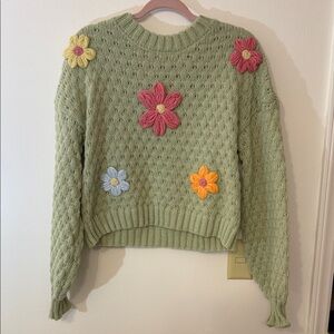 Floral Knit Sweater - Green